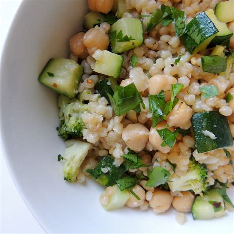 Add the garbanzo beans, raisins, chard, salt, and pepper. Toasted Israeli Couscous with Veggies, Garbanzo Beans ...