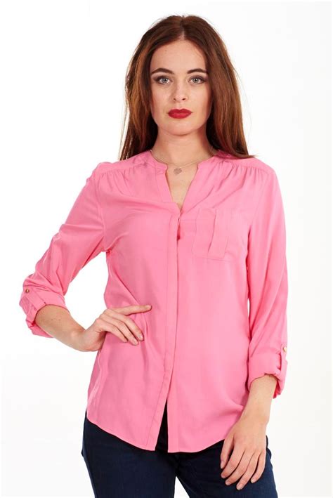 Ladies Mands Blouse Pink Summer Top Plain Womens Orange Shirt White Ebay