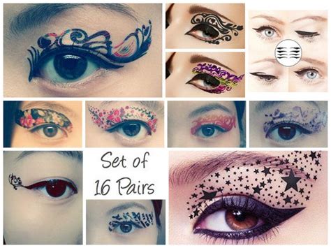 Set Of 16 Pairs Temporary Tattoo Transfer Stickers Makeup For Eyes