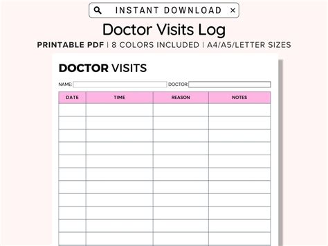 Printable Doctor Visits Tracker Medical Binder Insert Doctor Etsy