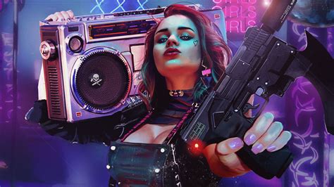 Cyberpunk 2077 Gun Radio Two Toned Hair Woman Hd Cyberpunk 2077