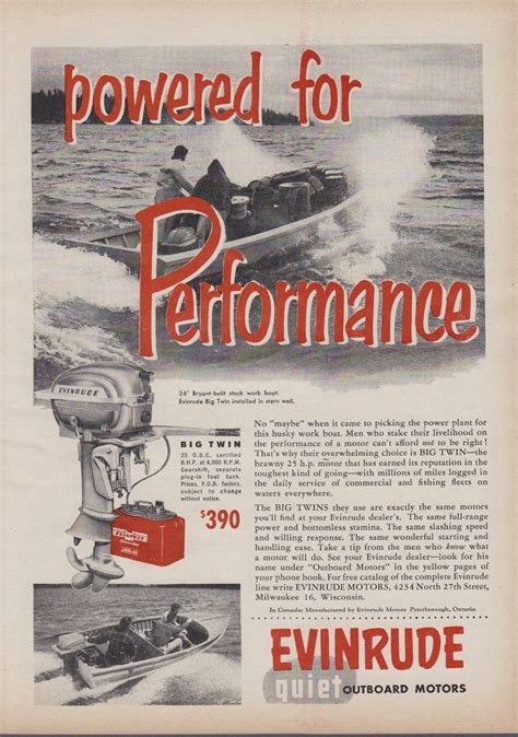 1953 Evinrude Big Twin 25 Hp Outboard Motor Ad Slashing Speed