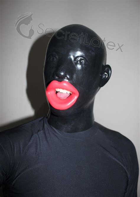 Black Latex Rubber Hood Fetish Bondage Gimp Woman Mouth Gag Oral Toy