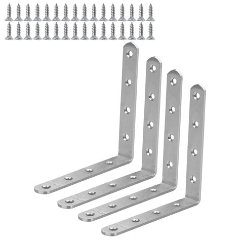 Uxcell 125x125mm Stainless Steel L Shaped Angle Brackets With Screws