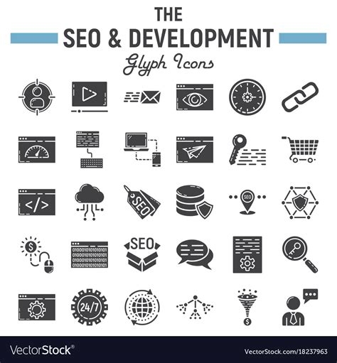 Seo And Development Glyph Icon Set Business Signs Vector Image
