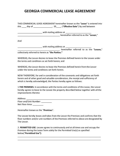 Official Georgia Commercial Lease Agreement 2021 Pdf Form