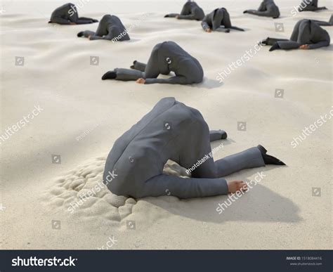 Roup Businessmen Hides Their Heads Sand Stock Illustration 1518084416