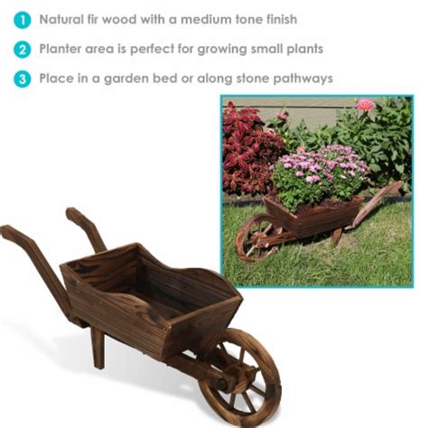 Sunnydaze Wooden Decorative Wheelbarrow Garden Flower Planter 35 X 10