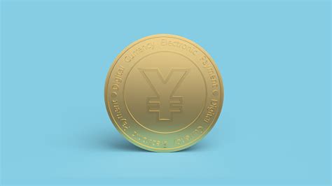 Yuan Digital Gold Coin On Blue Background For China Digital Currency