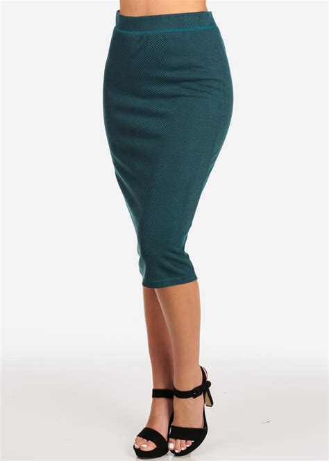 Moda Xpress Womens Pencil Skirt Professional Business Office Career Wear Printed Teal Pencil