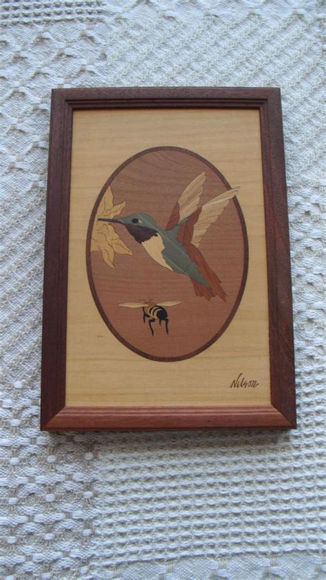 Original Vintage Wood Inlay Marquetry Wall Art By Jeff Nelsonhudson