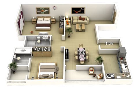50 Two 2 Bedroom Apartmenthouse Plans Architecture