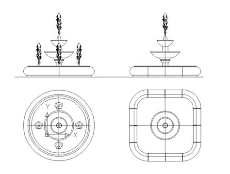 Fountain Plan And Elevation Autocad File Cadbull