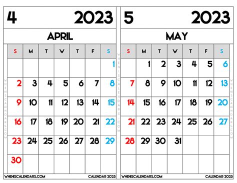 Free April May 2023 Calendar Printable Pdf In Landscape And Portrait