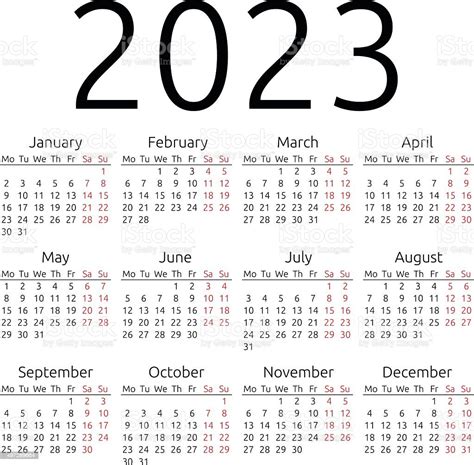 Simple Calendar 2023 Monday Stock Illustration Download Image Now