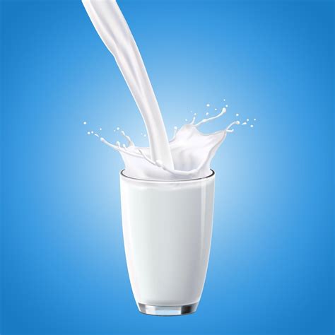 Realistic Transparent Glass Of Milk Splashing On A Blue Background