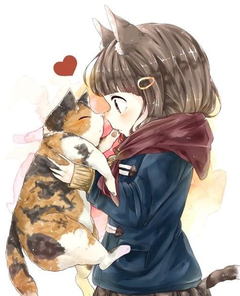 Nekomimi Anime Girl With Holding A Neko Random Anime Manga Art Pinterest Cats Kitty Cats