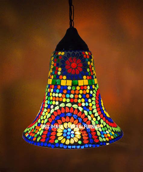 75 watts max medium base socket. Mosaic Glass Traditional Bell Shaped Pendant Light Fixture ...