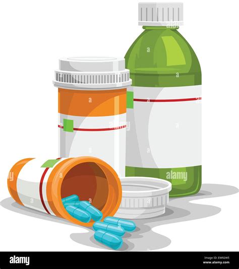 Vector Illustration Of Prescription Pill And Syrup Bottles Stock Vector