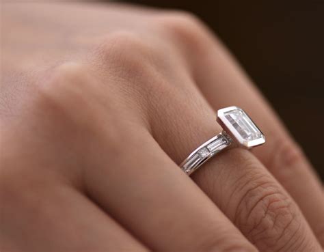 Bezel Set Emerald Cut Diamond Engagement Ring Christopher Duquet Fine