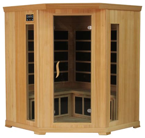 Kericko 4 Person Corner Hemlock Indoor Infrared Sauna Carbon Heater Far