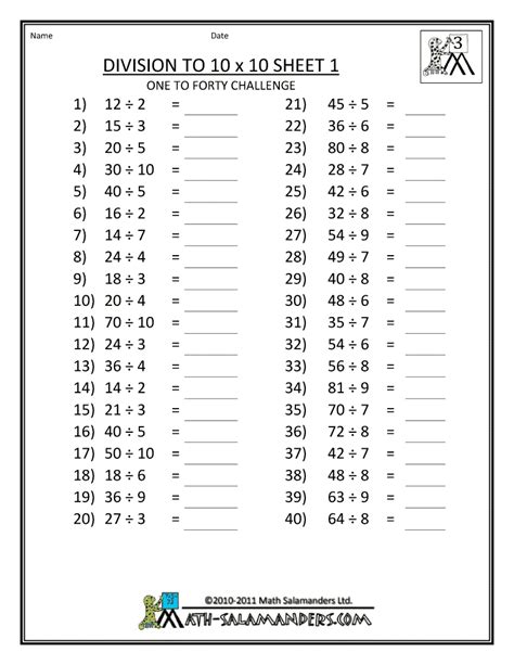 Division Third Grade Math Worksheets For Grade 3 Thekidsworksheet