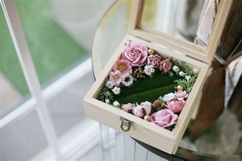 Handmade Peaches Pink And White Ring Box Handmade Flower Wedding Ring
