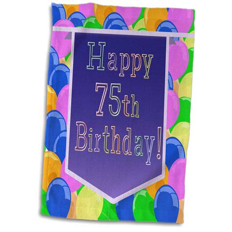 3drose Balloons With Purple Banner Happy 75th Birthday Towel 15 By