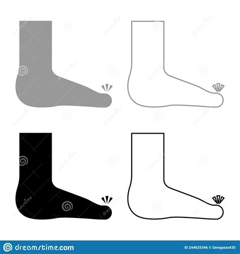 Foot Finger Care Pedicure Concept Human Ankle Sole Naked Set Icon Grey Black Color Vector