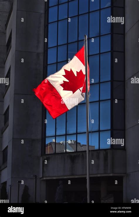 Canadian Flag In Front Of Office Building Stock Photo Alamy