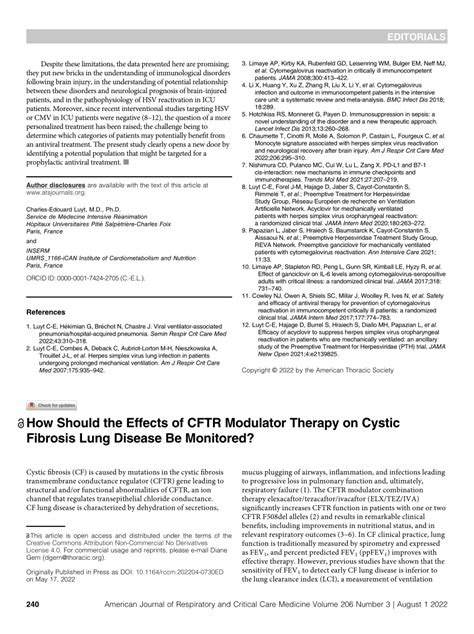 Pdf How Should The Effects Of Cftr Modulator Therapy On Cystic