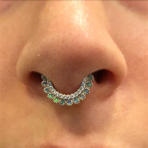 White Gold Diamond And Opal Septum Jewelry Body Piercing Jewelry