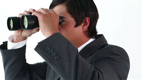 Smiling Businessman Looking Through Binoculars Stock Footage Video 100