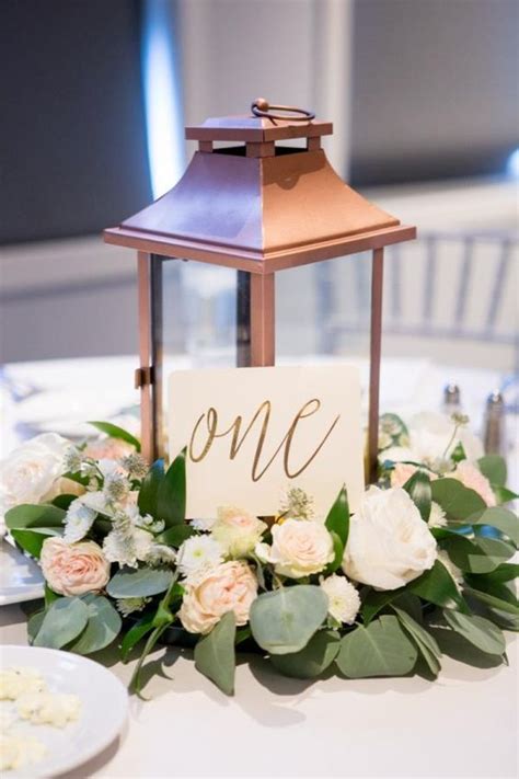 Copper Lantern And Greenery Eucalyptus Wedding Centerpiece