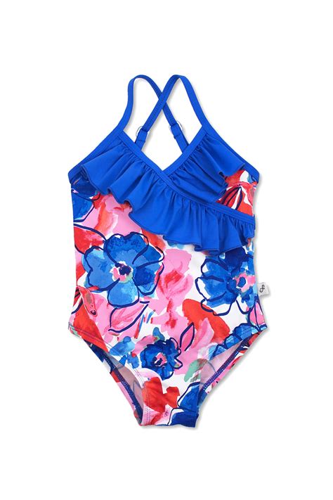 Watercolor Floral Front Wrap One Piece Blue Floatimini