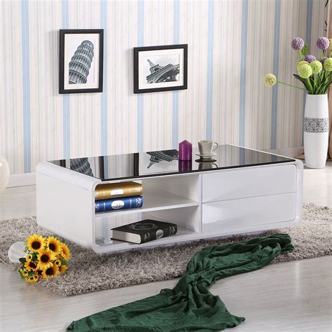 Homecho coffee table white center tables living room with 2 drawers organizer and storage shelf rectangular wood modern cocktail sofa table home furniture white 1005c modern white lacquer coffee table white coffee table. DESIGN HIGH GLOSS WHITE COFFEE TABLE WITH 2 DRAWERS ...