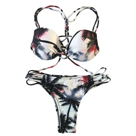 2018 hot design retro style simple model brazilian sexy printing swimsuit bikinis halter padded