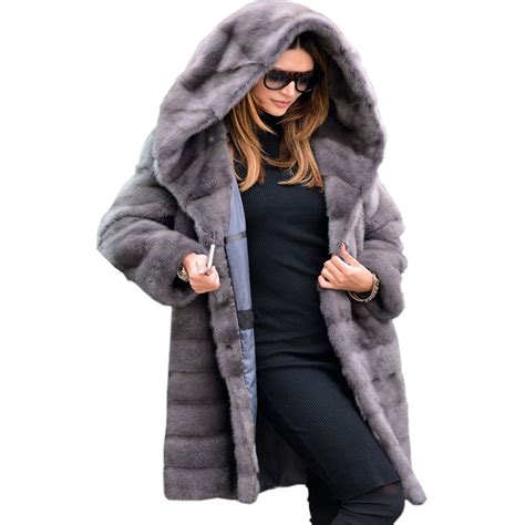 buy roiii women long faux fur overcoat patchwork fur england style full pelt v