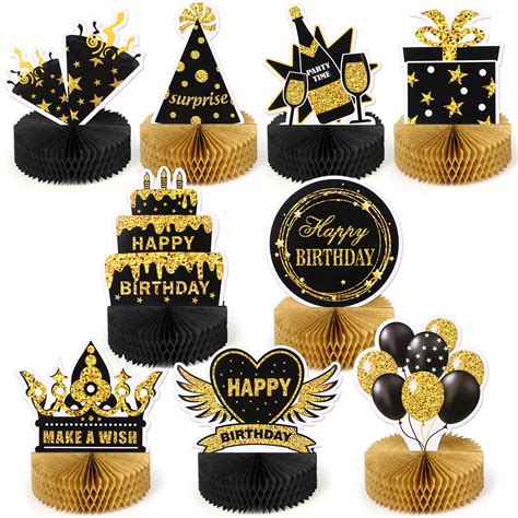 Buy Tacobear 9pcs Black Gold Birthday Decorations Table Topper