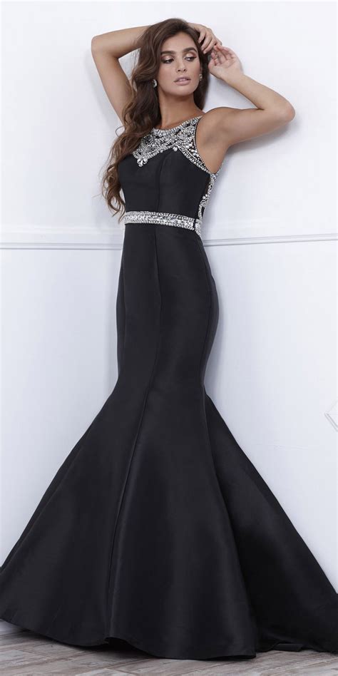 Floor Length Black Trumpet Prom Dress With Sheer Embellished Back