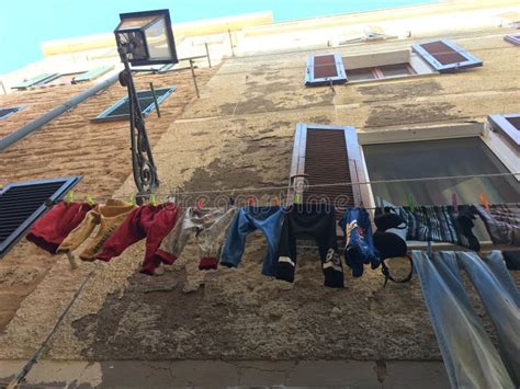 Clothes On A Washing Line In Italy Sardinia Editorial Photography