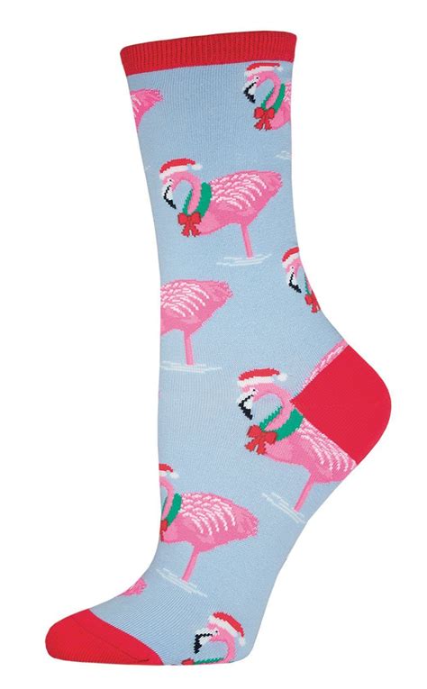 Socksmith Womens Christmas Flamingos Crew Socks Blue Bright Sock Flamingo Christmas Socks