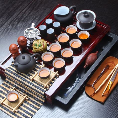 Hot Sale Yixing Ceramic Kung Fu Tea Set Solid Wood Tea Tray Teapot 27