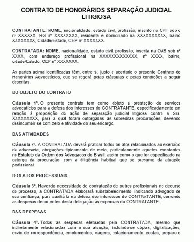 Modelo De Contrato De Honorários Separação Judicial Litigiosa