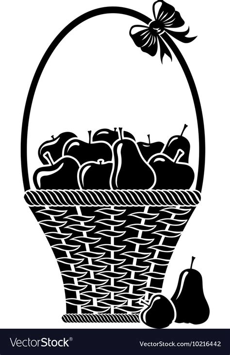 black and white basket with fruit vector logo, Fruit Basket Vector Art