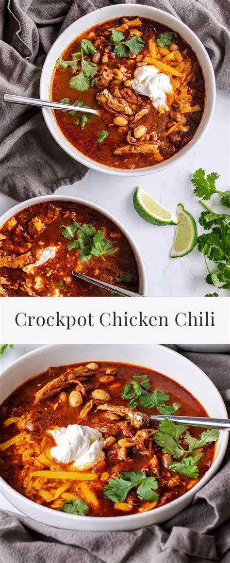 Since it's made without tomatoes, the chili appears white rather than red. White-Chicken-Chili---Pinterest | The Hungry Waitress