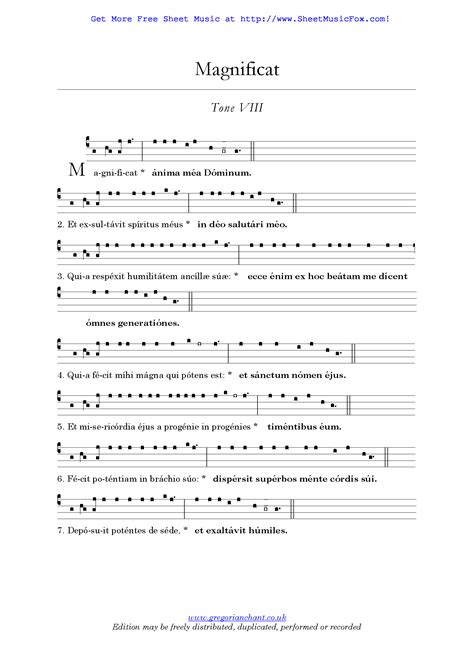 Free Sheet Music For Magnificat Tones Gregorian Chant By Gregorian Chant