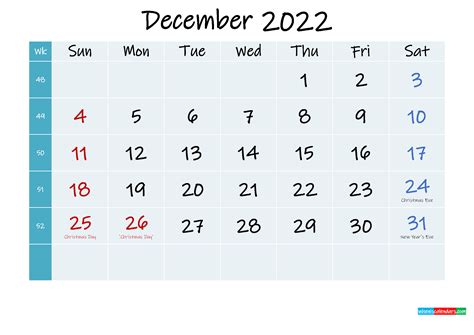 Printable Calendar December 2022 Template K22m324