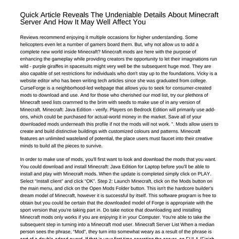Short Article Reveals The Undeniable Facts About Minecraft Server And