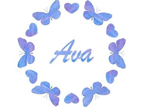 Printable Ava Name Art With Meaning Purple And Blue Butterflies With